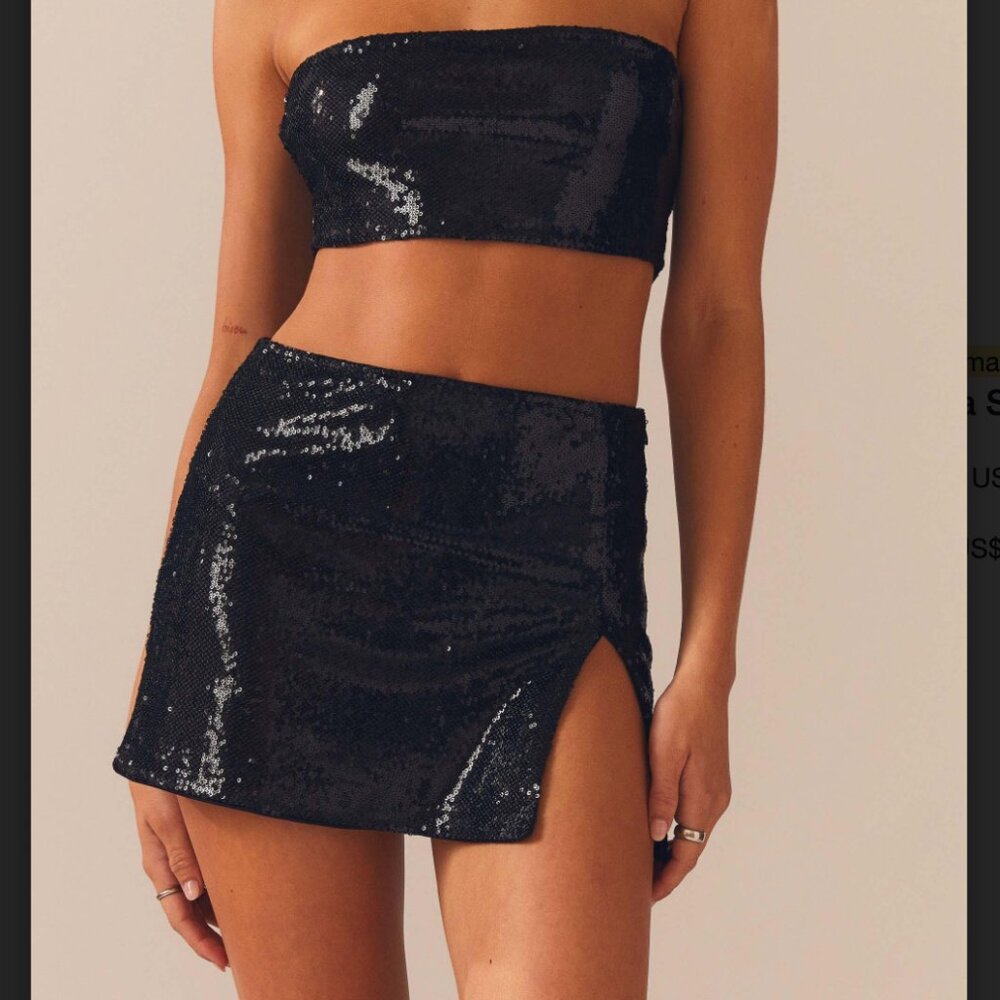 Emma Sequin Mini Skirt, Black, US 8